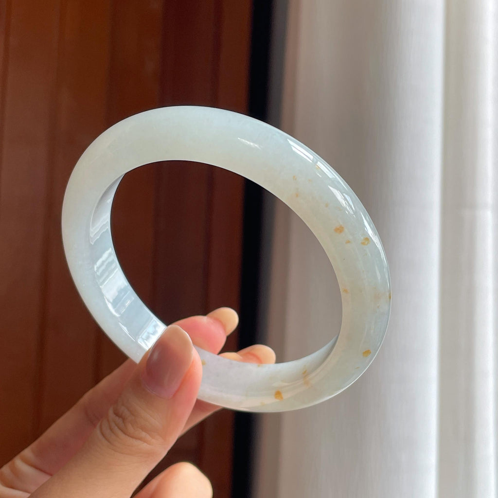 糯冰种特色黄翡翡翠平安镯(66.6mm)（yc420135）
