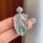 18k金钻镶冰种飘花翡翠叶子（yc261404）