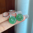 18k金钻镶冰种湖水绿翡翠耳坠（yc265743）