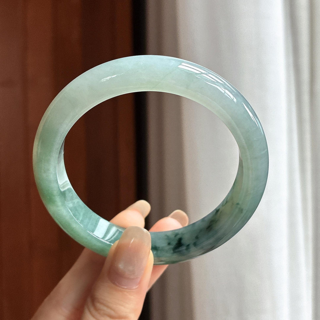 大圈口 细糯种飘花正圈平安镯 58圈 天然缅甸A货翡翠（yc460581）