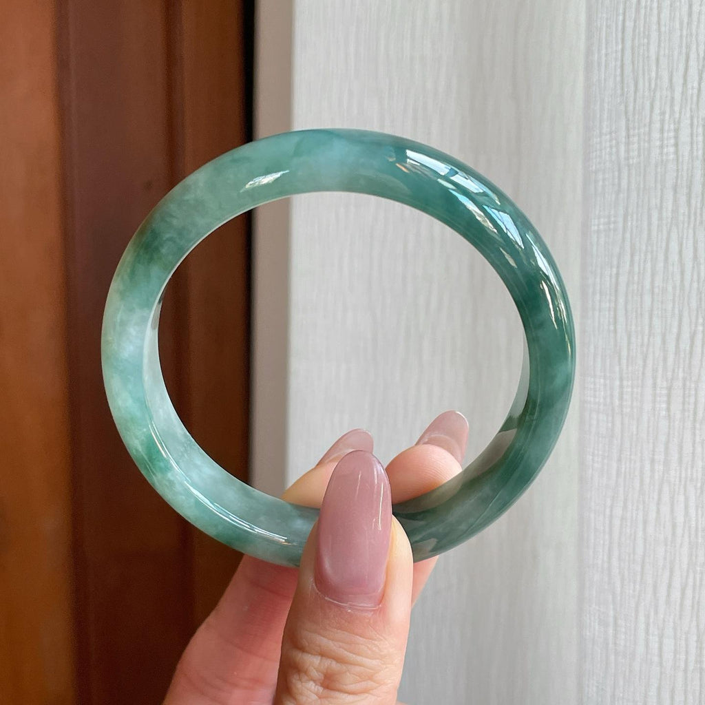 糯冰蓝底飘花翡翠平安镯（50mm）（yc295006）