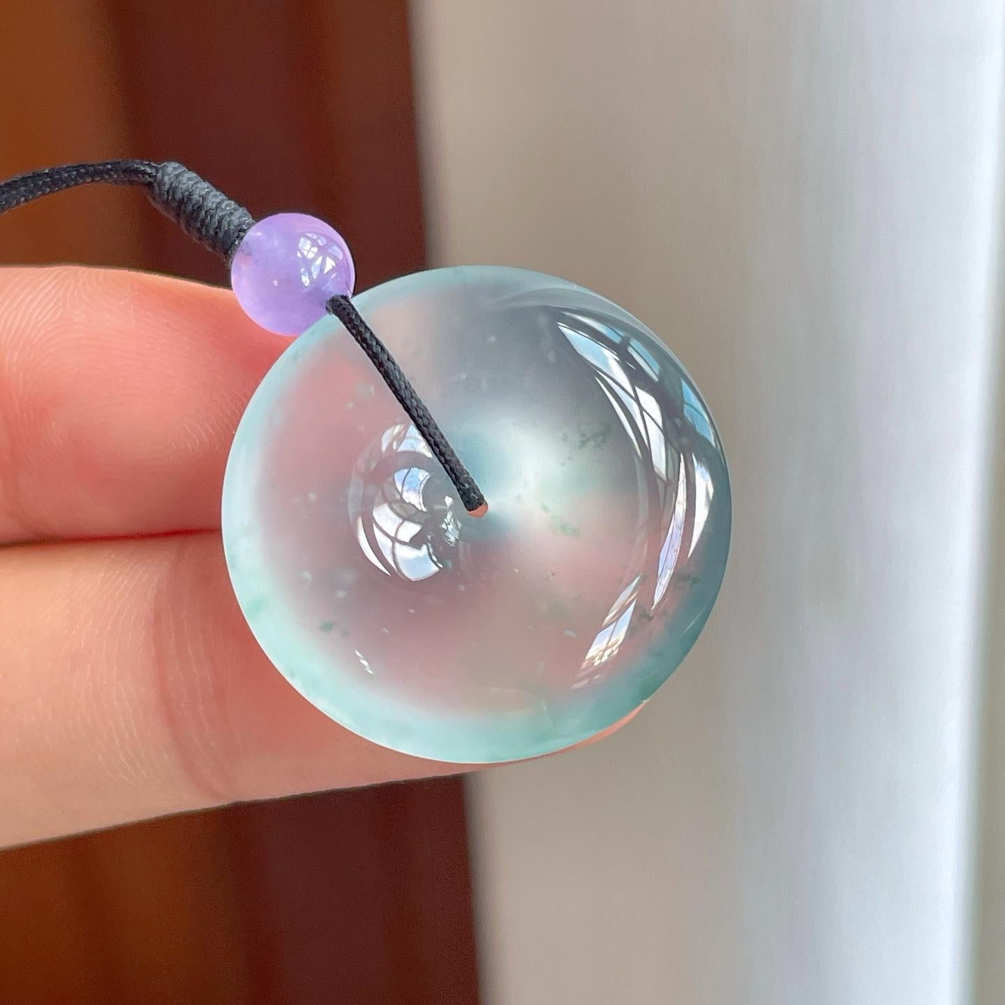 冰玻种飘蓝花翡翠平安扣（yc257256）