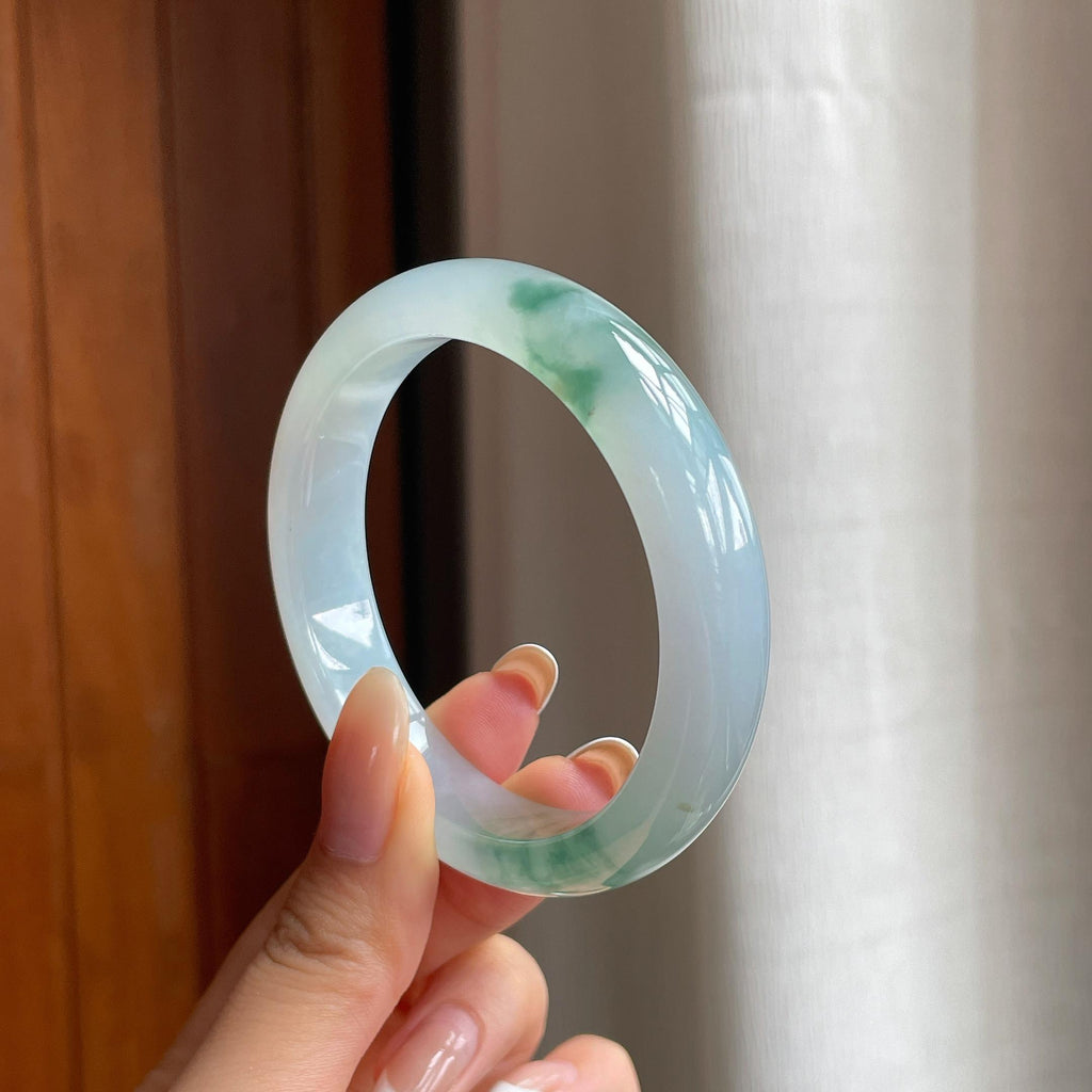 冰种飘花翡翠平安镯（55.2mm)（yc406305）