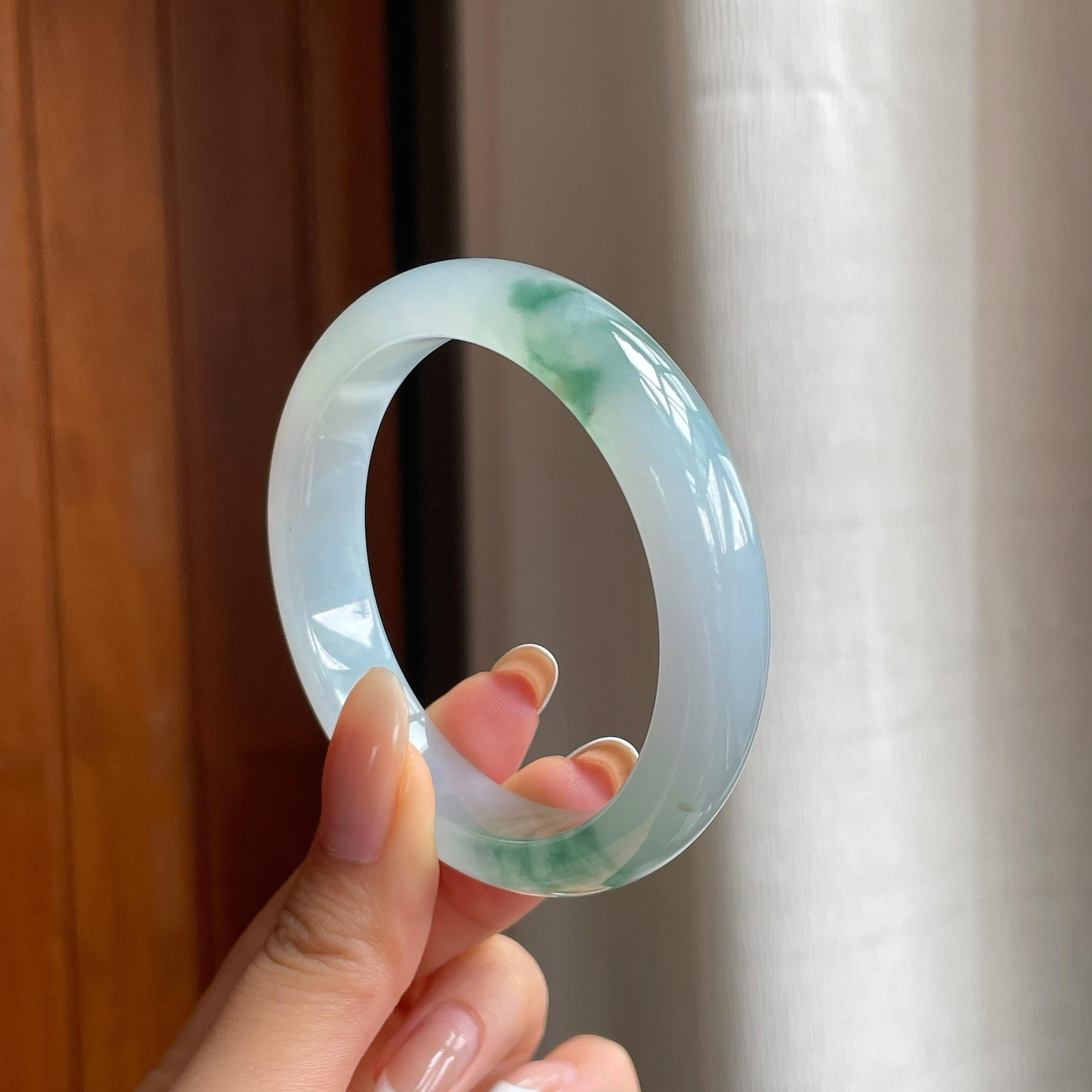 冰种飘花翡翠平安镯（55.2mm)（yc406305）