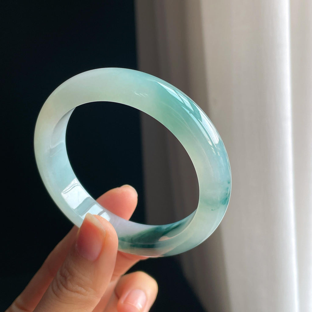 冰种飘花翡翠平安镯（56mm)（yc349376）