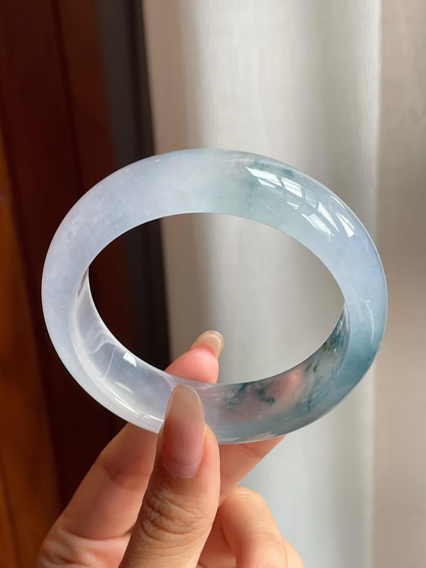 冰玻种淡紫底飘花翡翠宽版平安镯（58mm）（yc200661）