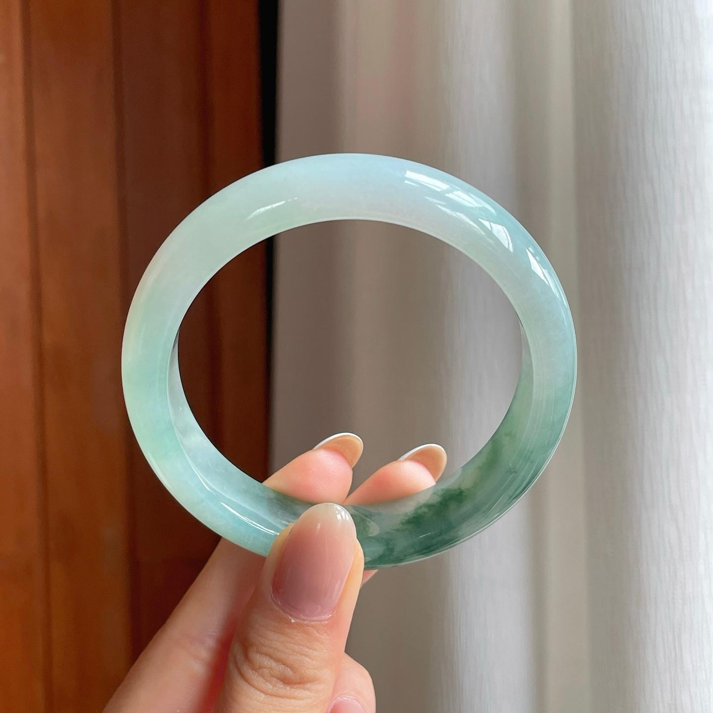糯冰飘花翡翠平安镯（57mm)（yc374199）