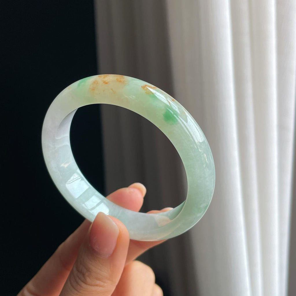 糯冰带色洒金特色翡翠平安镯（54mm)（yc397119）