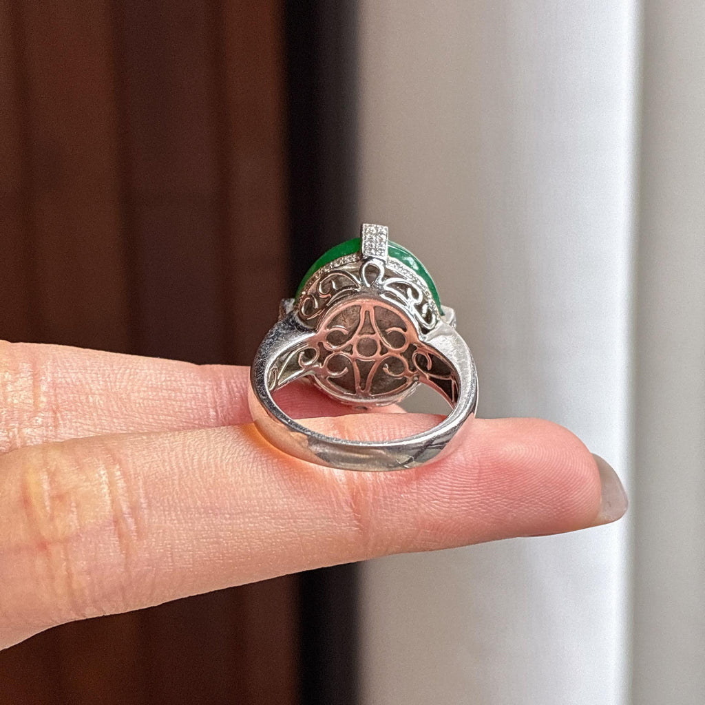 Nhẫn Ngọc Phỉ Thúy Myanmar A Tự Nhiên 18k Vàng Khảm Ngọc Băng Chủng Mãn Lục (yc450394)