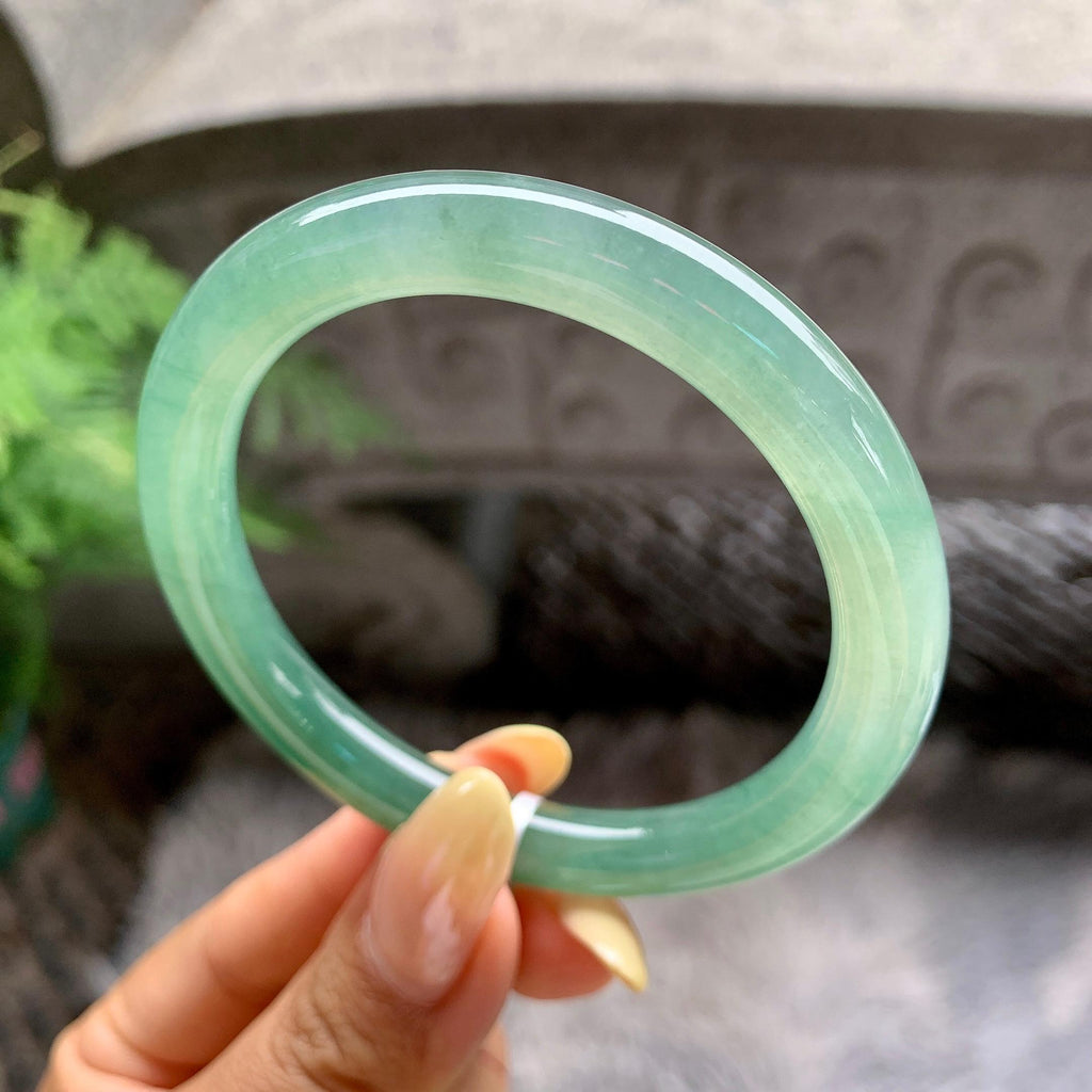糯冰种油青色圆条手镯55.2圈 天然缅甸A货翡翠（yc481903）