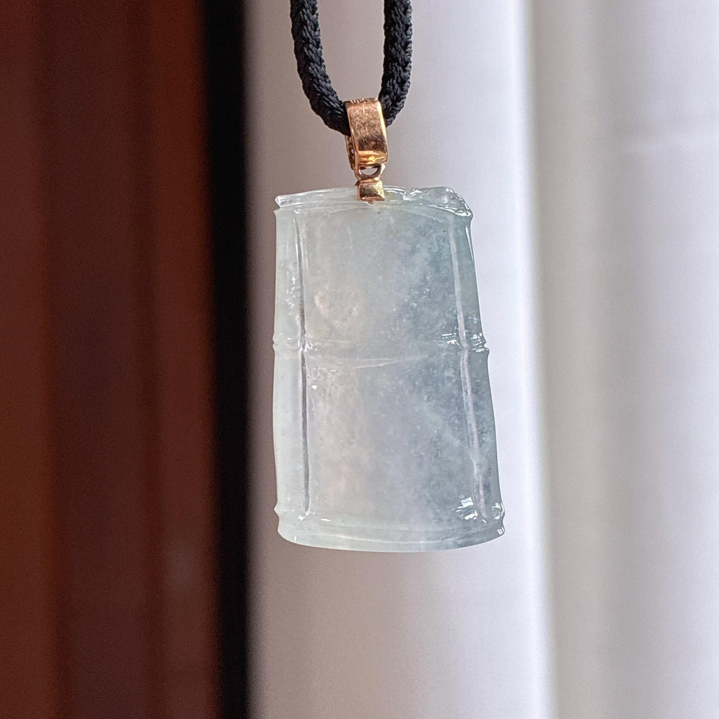Khóa đầu vàng 18k, ngọc phỉ thúy băng chủng không màu, hình trúc tiết, ngọc phỉ thúy thiên nhiên Myanmar loại A (yc450453)