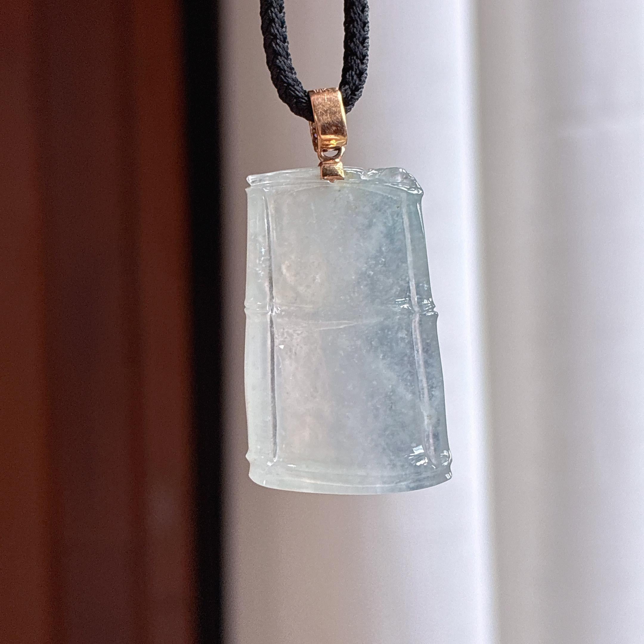 Khóa đầu vàng 18k, ngọc phỉ thúy băng chủng không màu, hình trúc tiết, ngọc phỉ thúy thiên nhiên Myanmar loại A (yc450453)