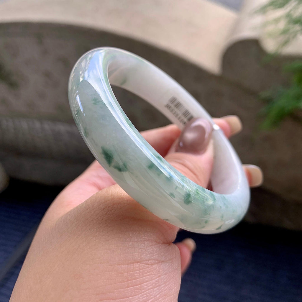 细糯种飘蓝花正圈平安镯  57圈口  天然缅甸A货翡翠（yc433616）