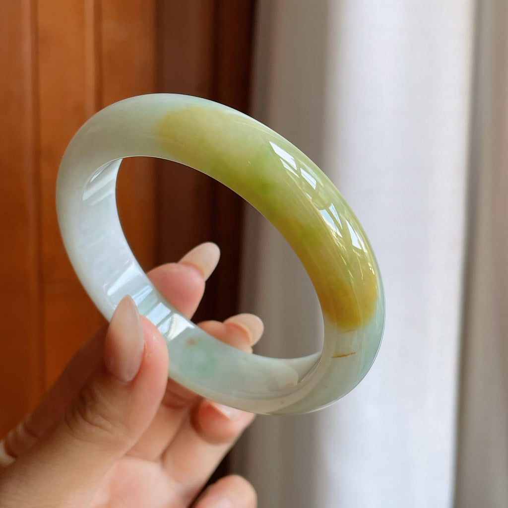 糯冰黄翡翡翠平安镯（60.5mm）（yc242099）