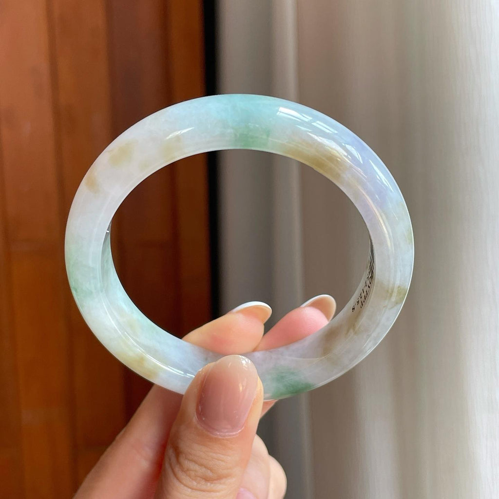 糯冰黄加绿翡翠平安镯（55.2mm)（yc373521）