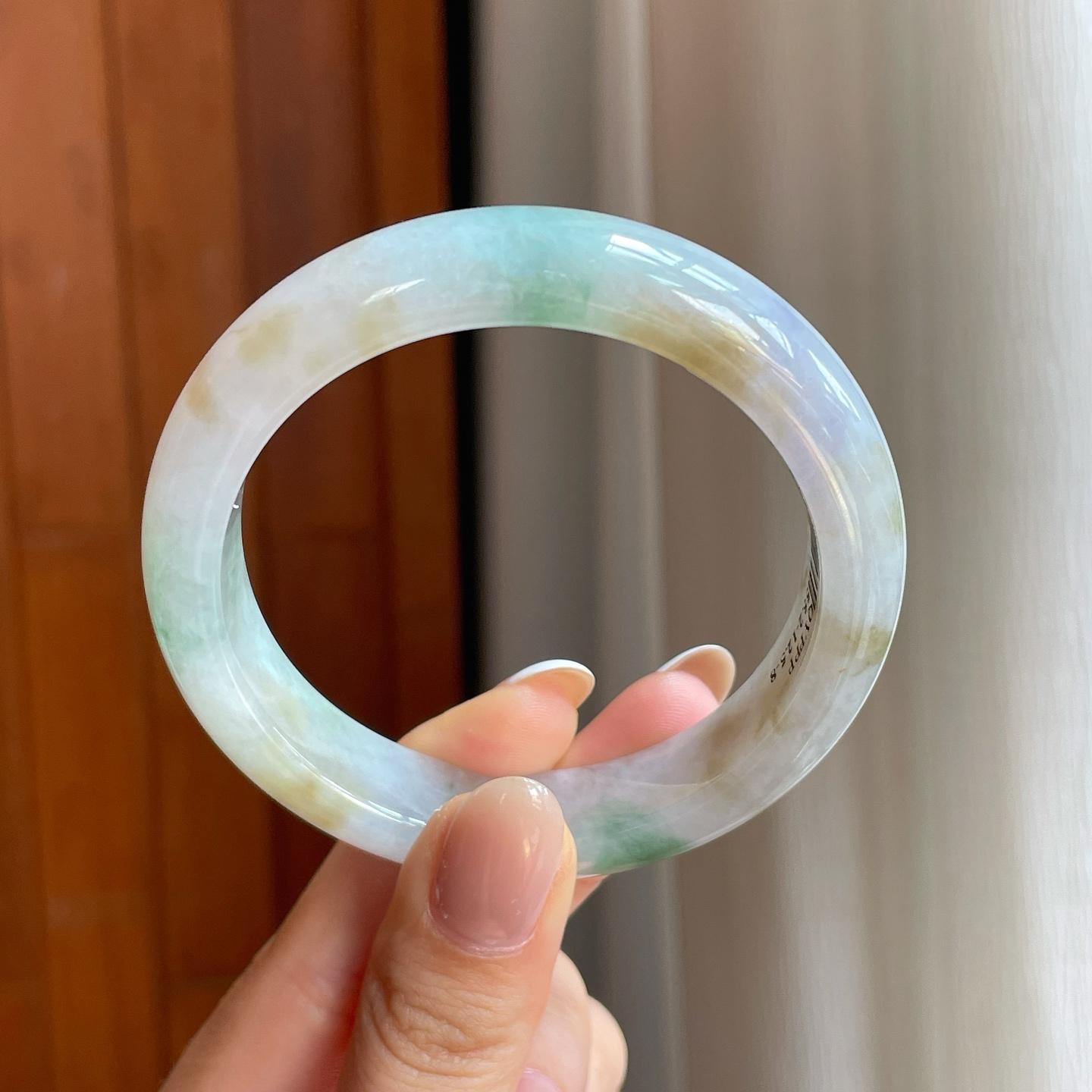 糯冰黄加绿翡翠平安镯（55.2mm)（yc373521）