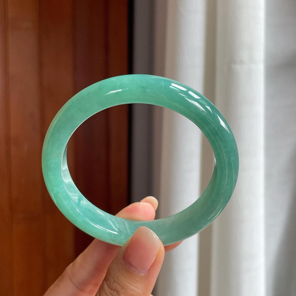 糯冰满圈蓝绿底翡翠平安镯（58mm）（yc407620）