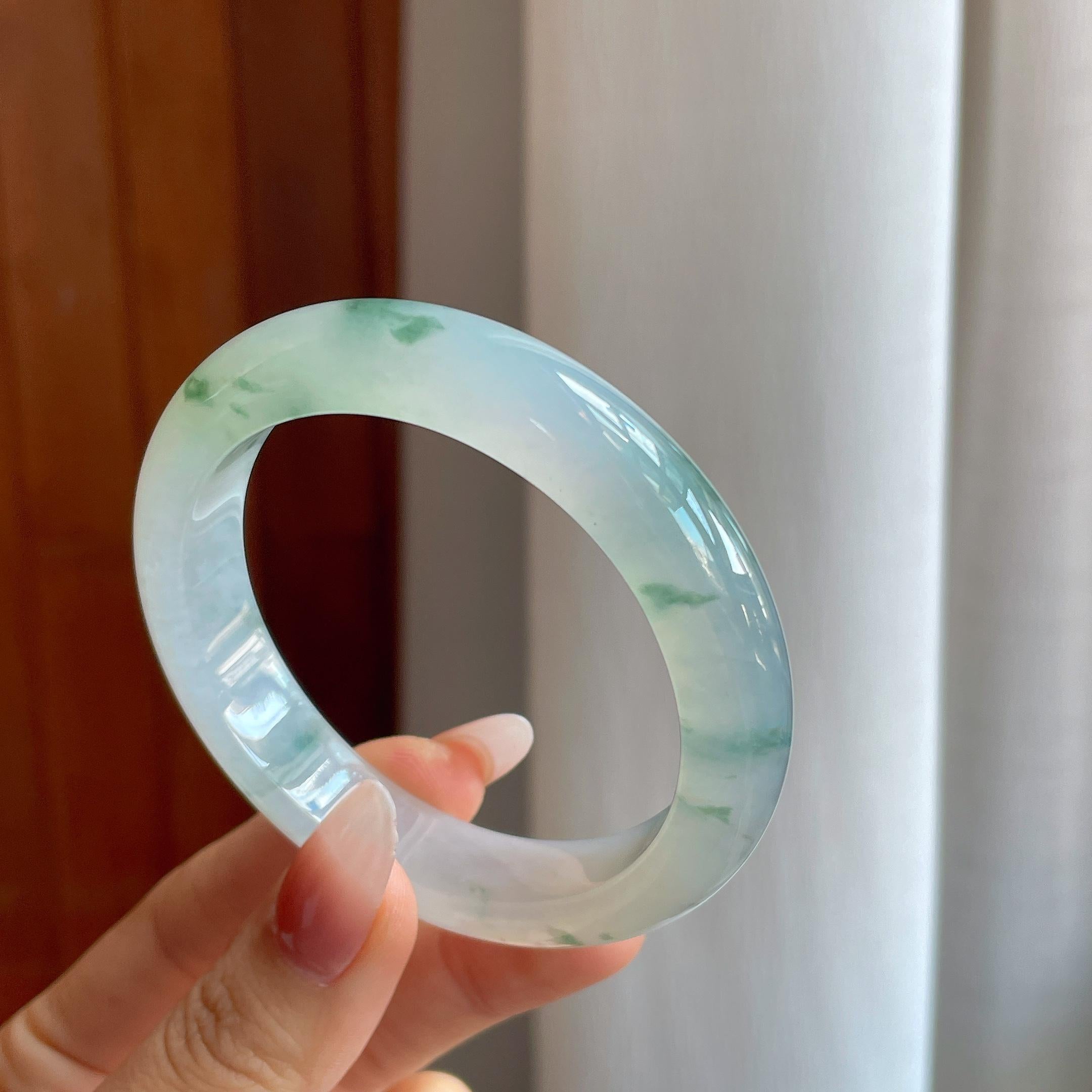 冰种飘花翡翠平安镯（55.6mm）（yc302432）