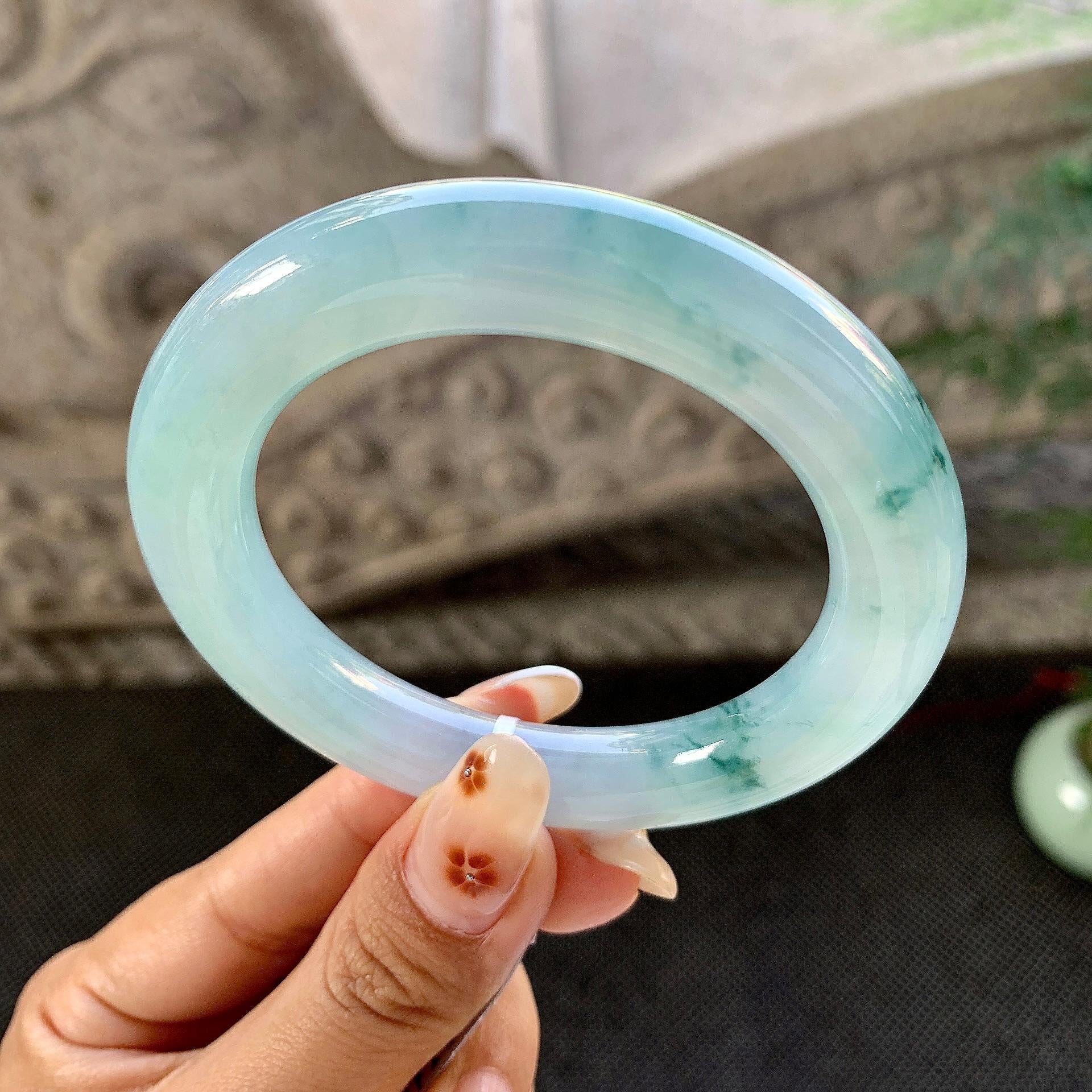 糯冰种飘花圆条手镯（53.3mm）（yc264045）