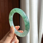 糯冰飘花圆条手镯 56圈 天然缅甸A货翡翠（yc461199）