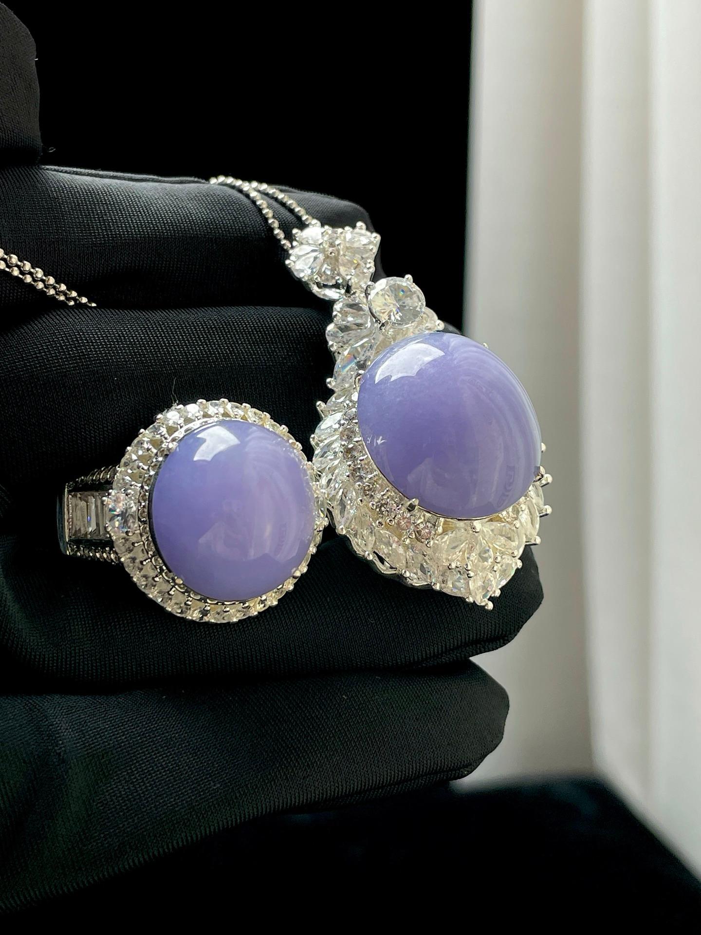 铜托糯冰紫罗兰翡翠蛋面（yc348943）