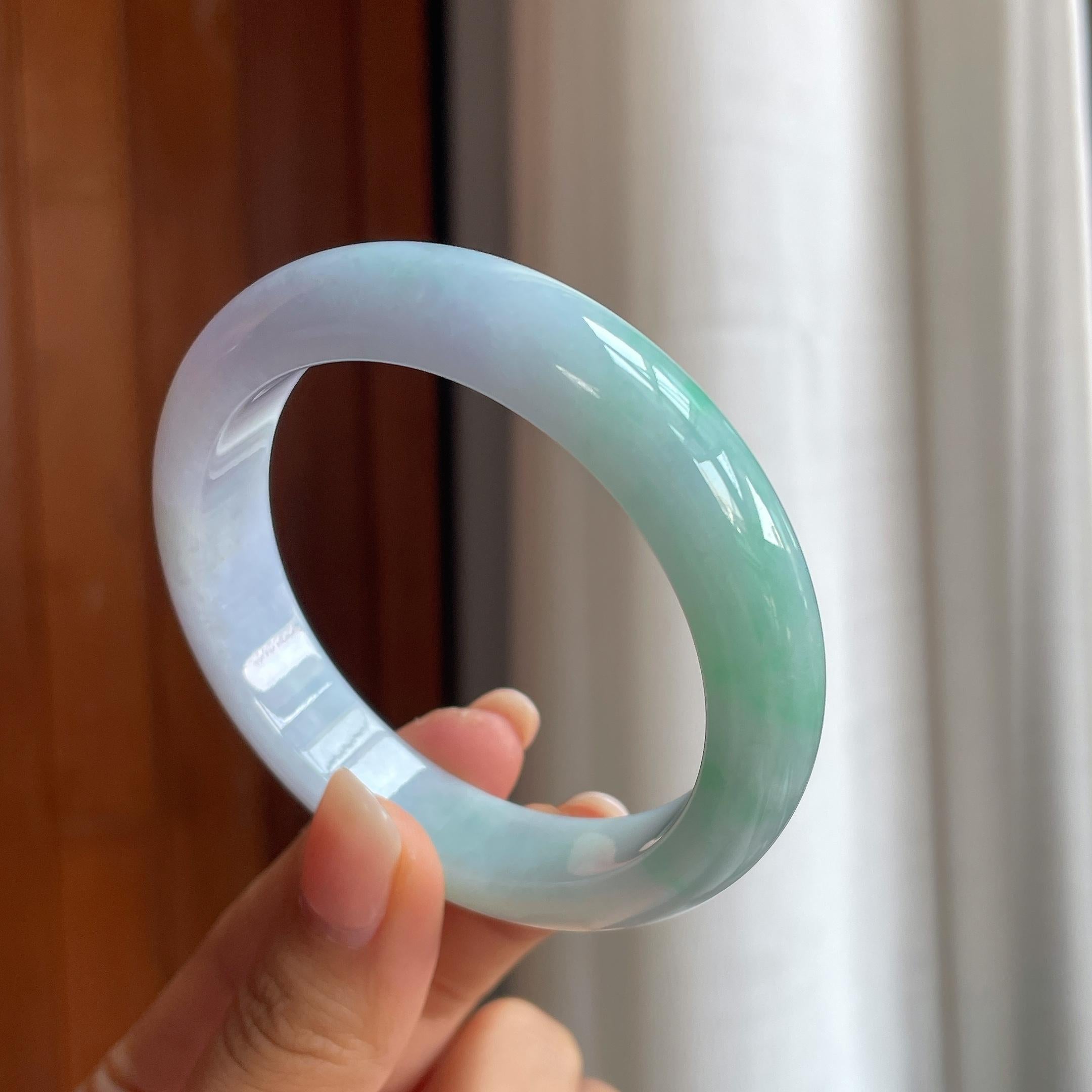 糯冰春彩翡翠平安镯(57.8mm)（yc402804）