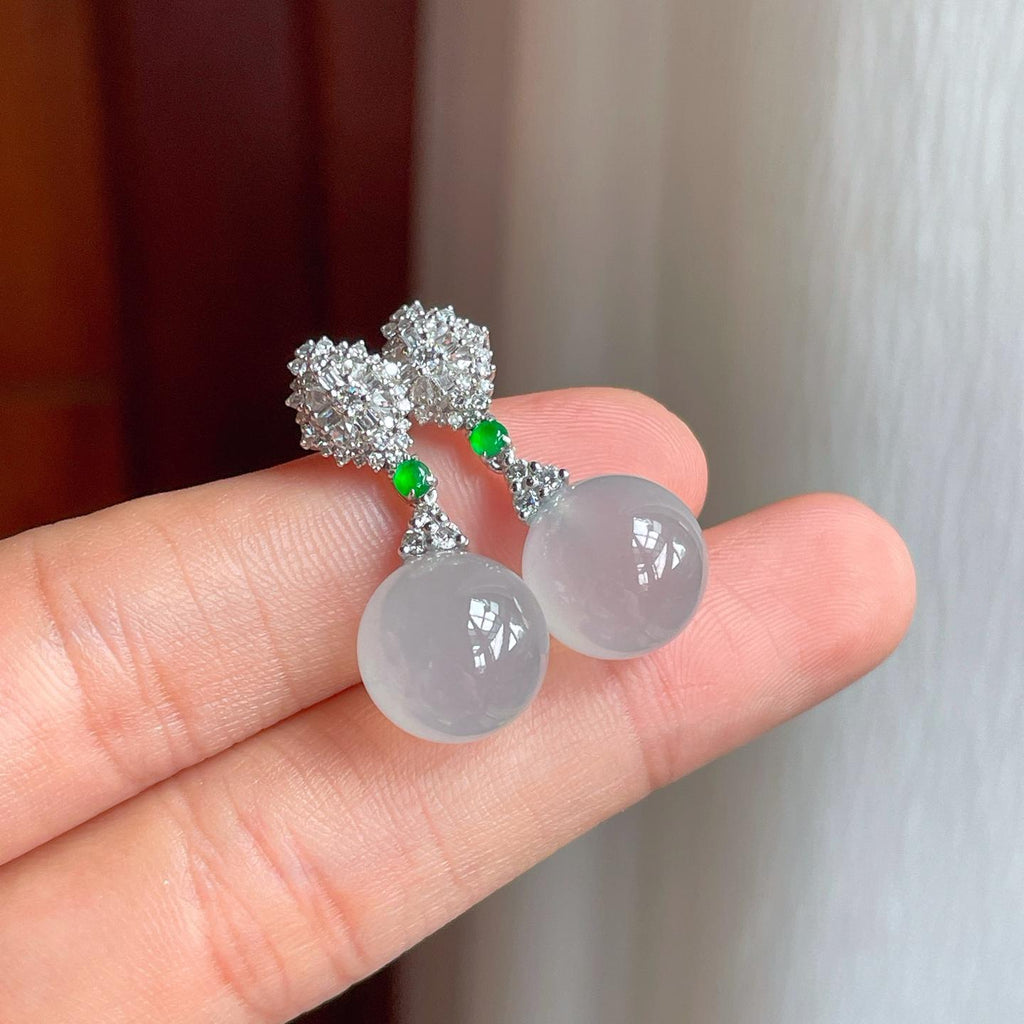 18k真金真钻镶冰种翡翠耳坠（yc248490）