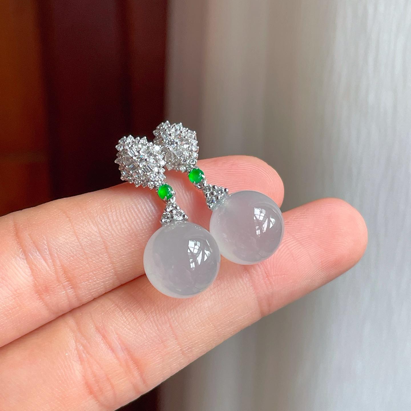 18k真金真钻镶冰种翡翠耳坠（yc248490）