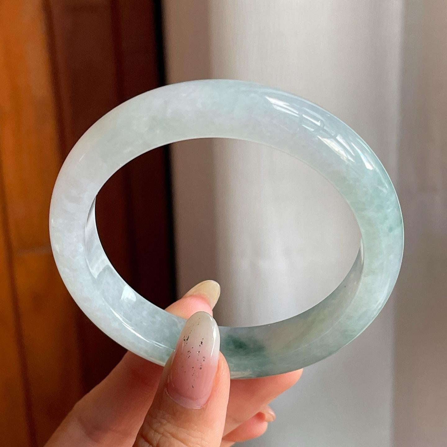糯冰种飘花翡翠平安镯（56.5mm）（yc216825）