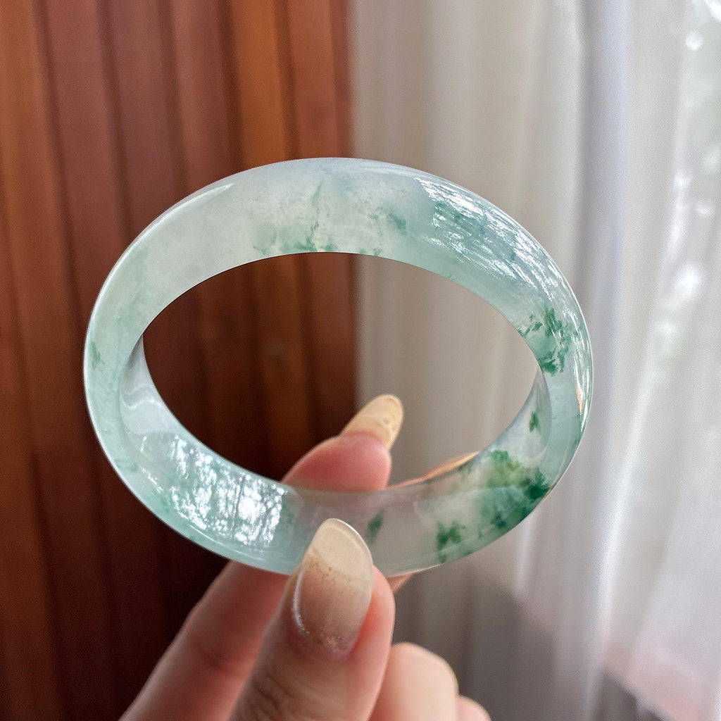 冰种飘花正圈平安镯 56圈 天然缅甸A货翡翠（yc495408）