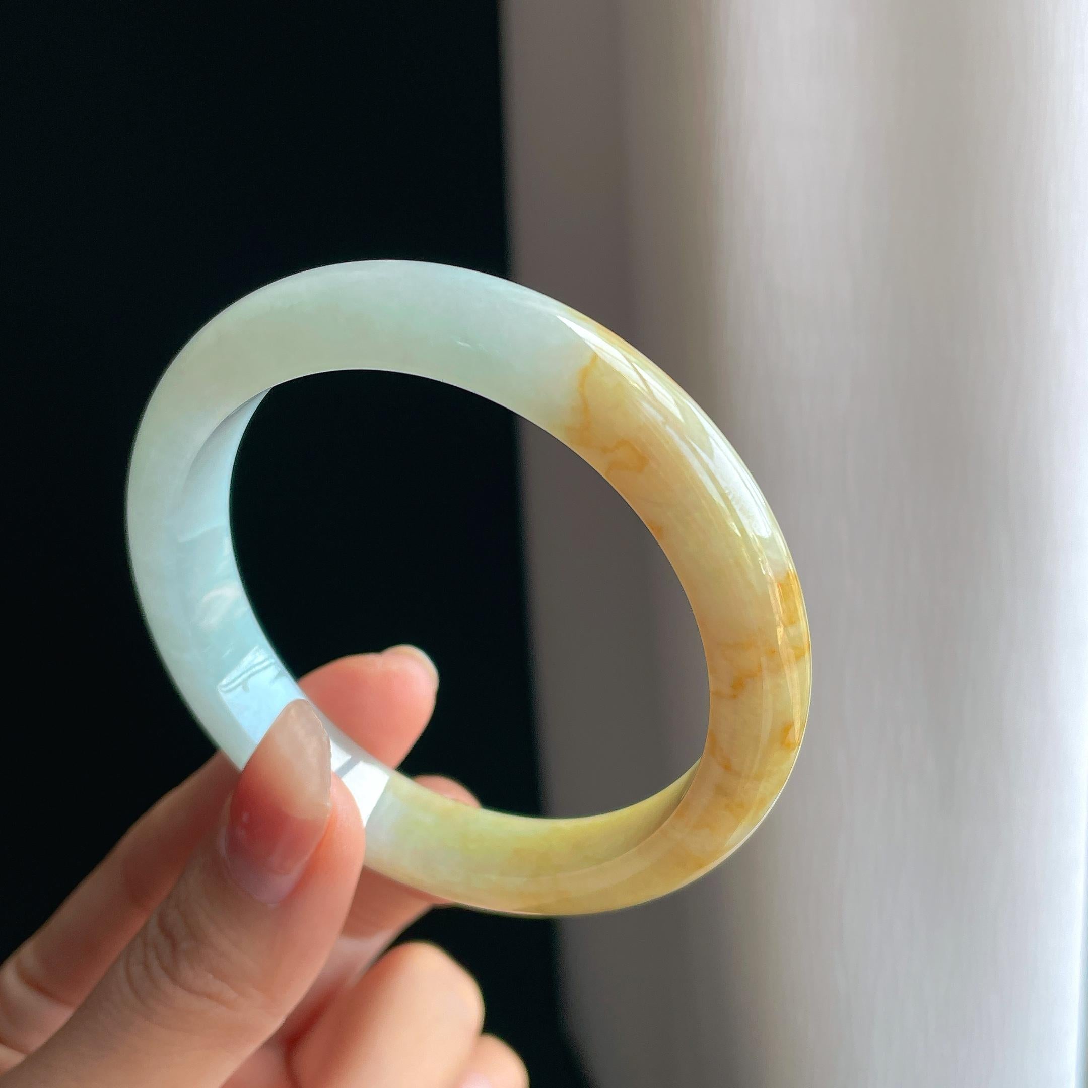 糯冰黄翡翡翠平安镯（58.5mm)（yc334677）