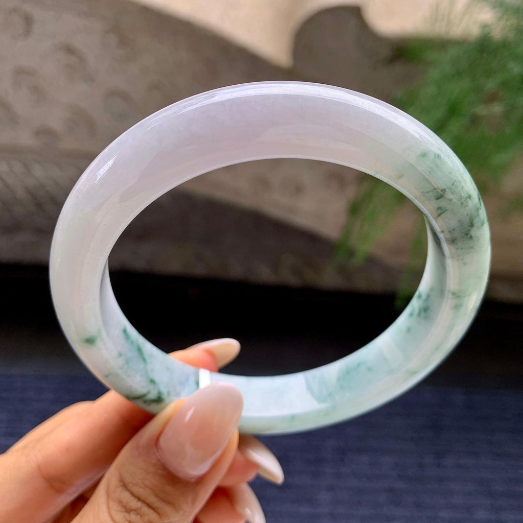 大圈口     细糯种飘花正圈平安镯     63.1圈     天然缅甸A货翡翠（yc408847）