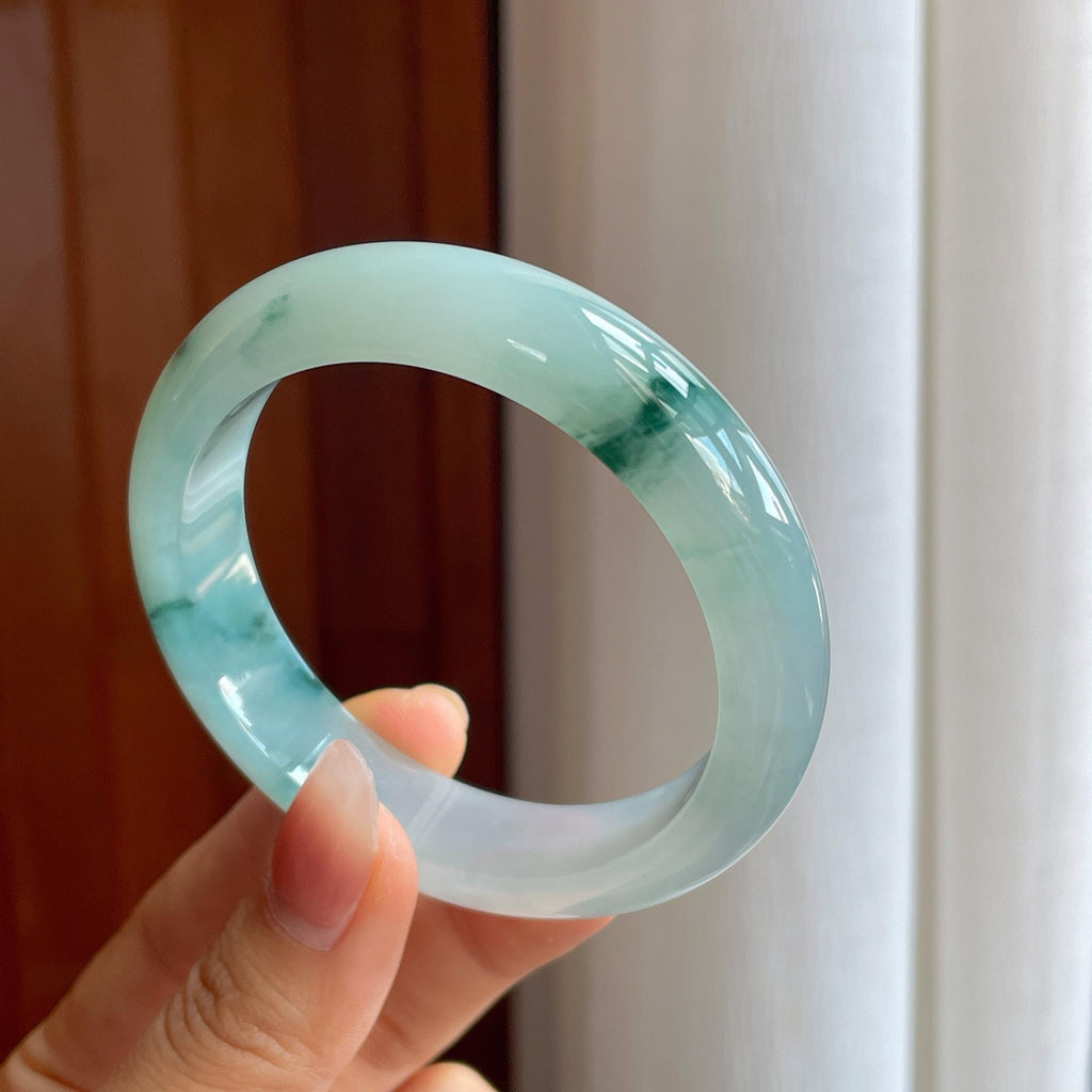 冰种飘花翡翠平安镯（57mm）（yc318680）