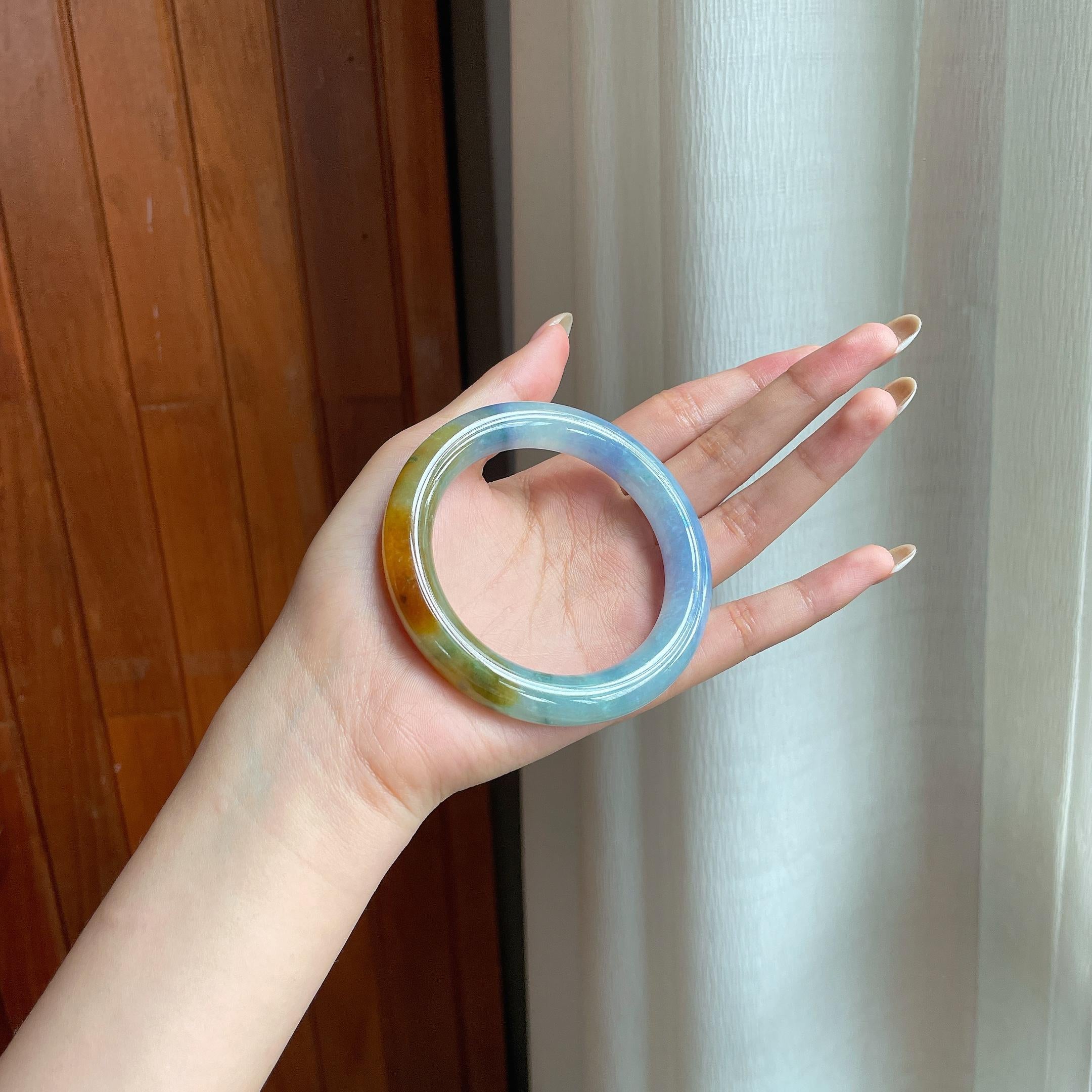 糯冰特色翡翠圆条手镯（56mm)（yc417014）
