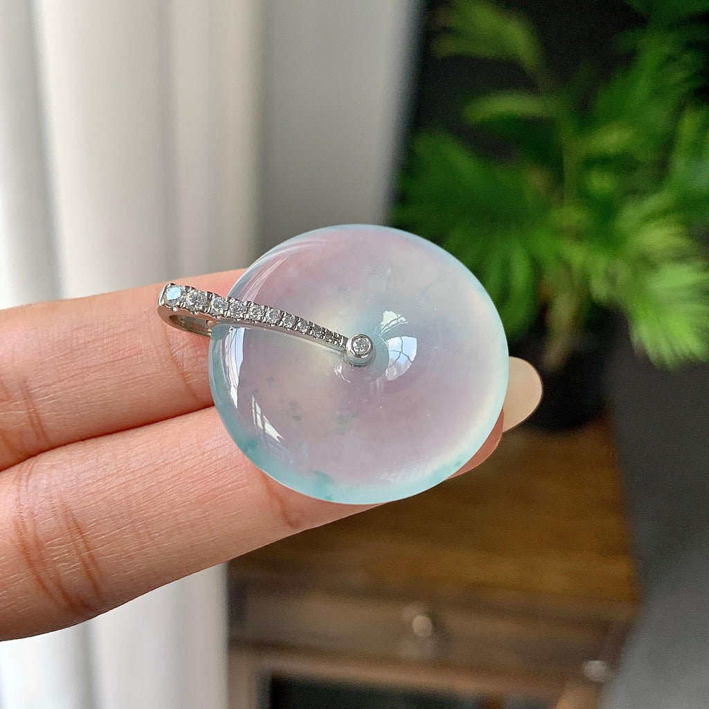 18k金钻镶冰种带底色平安扣吊坠（yc245081）