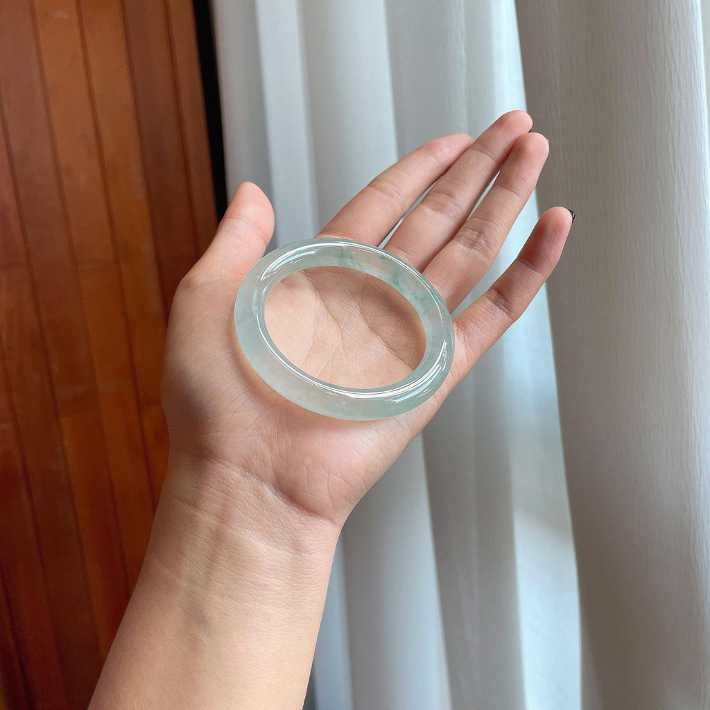 冰种飘花翡翠圆条手镯（52mm）（yc284624）