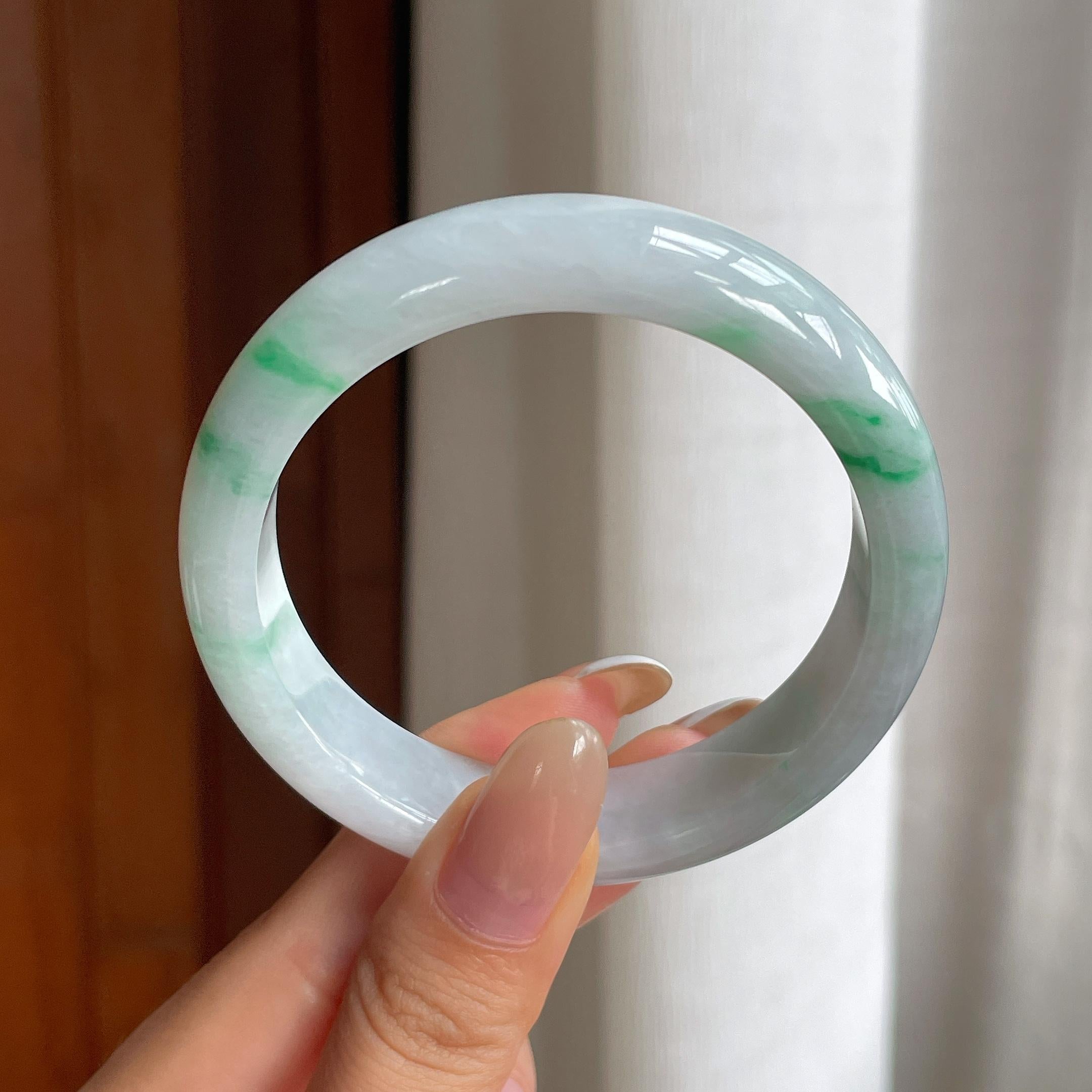 糯冰飘花翡翠平安镯（55mm)（yc413771）
