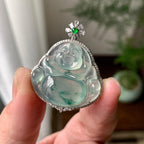 18K金钻镶糯冰种飘花佛公吊坠（yc261152）