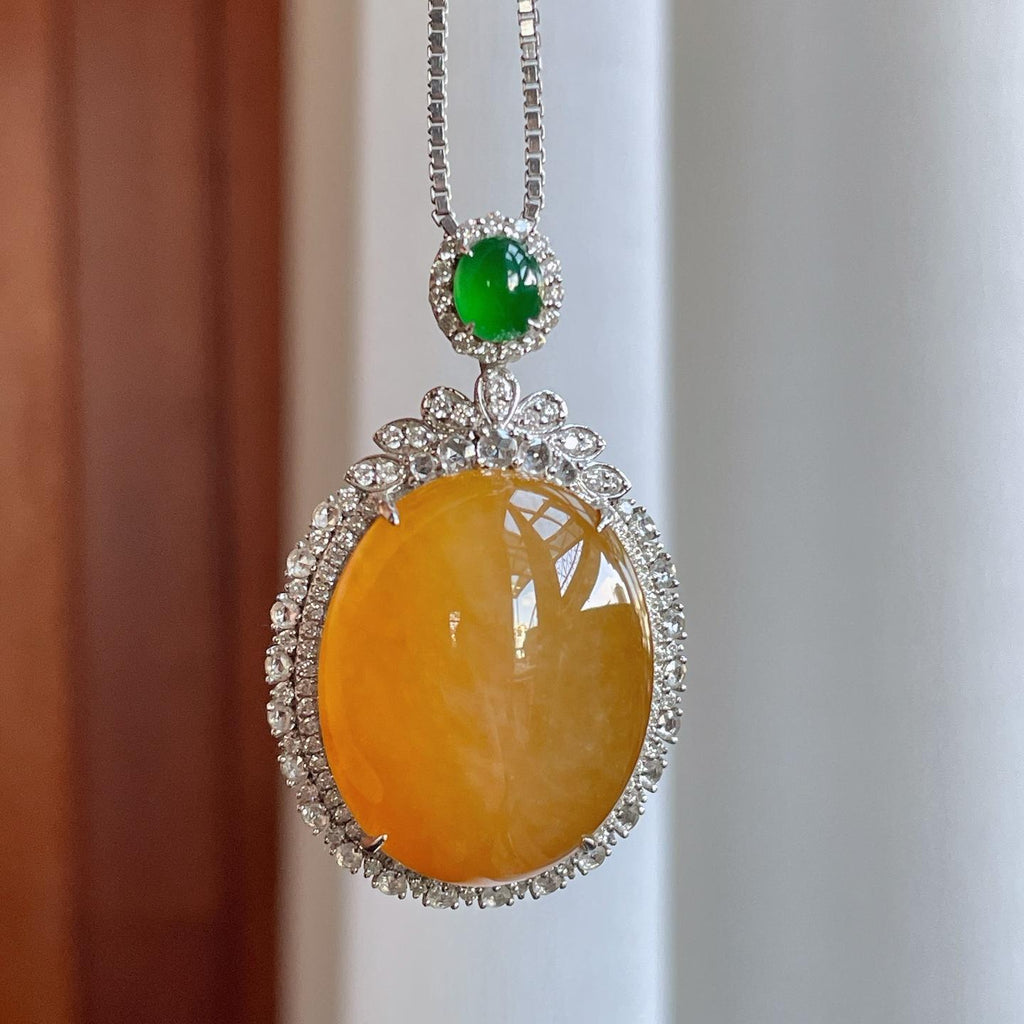 18k金钻镶糯冰黄翡翡翠鸽子蛋（yc270314）