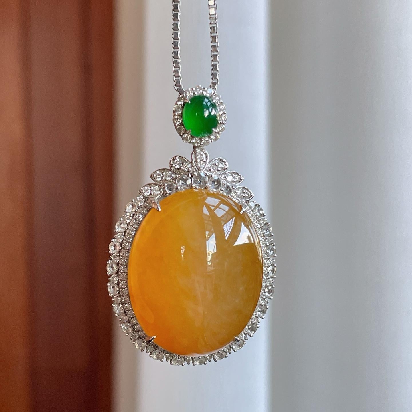 18k金钻镶糯冰黄翡翡翠鸽子蛋（yc270314）