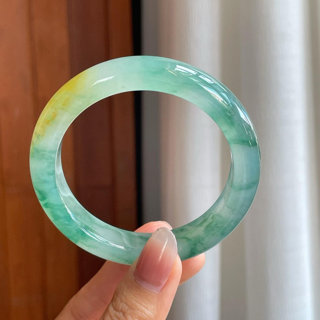 冰种飘花翡翠平安镯（57.8mm）（yc310943）