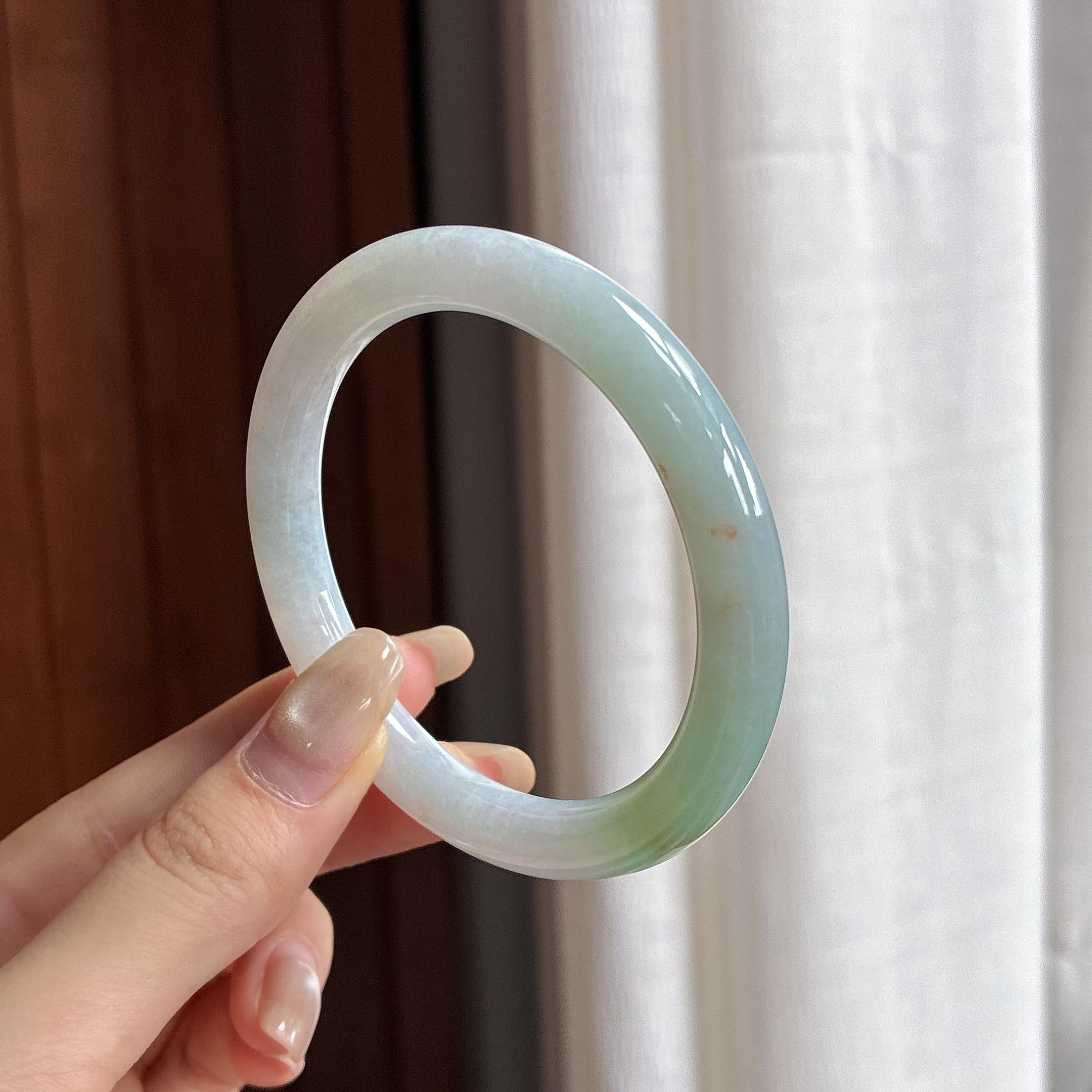 细糯种晴底洒金圆条手镯 54圈 天然缅甸A货翡翠（yc469593）