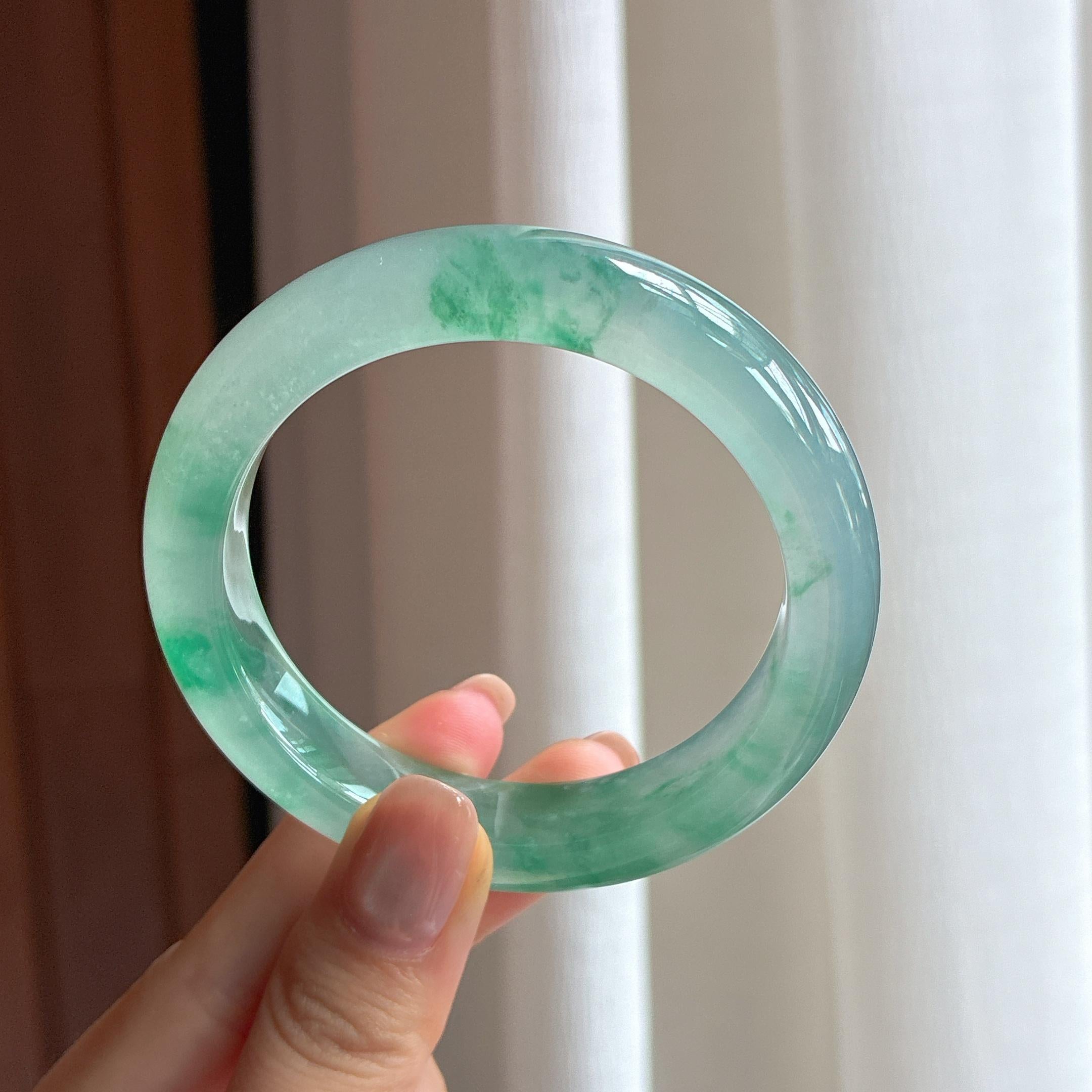 高冰飘花翡翠平安镯（54.3mm)（yc423072）