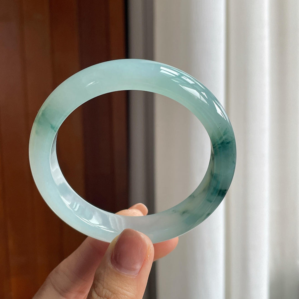 冰种飘花翡翠平安镯（57.5mm）（yc286489）