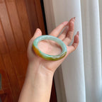 糯冰特色黄翡圆条翡翠手镯（53.3mm）（yc353520）