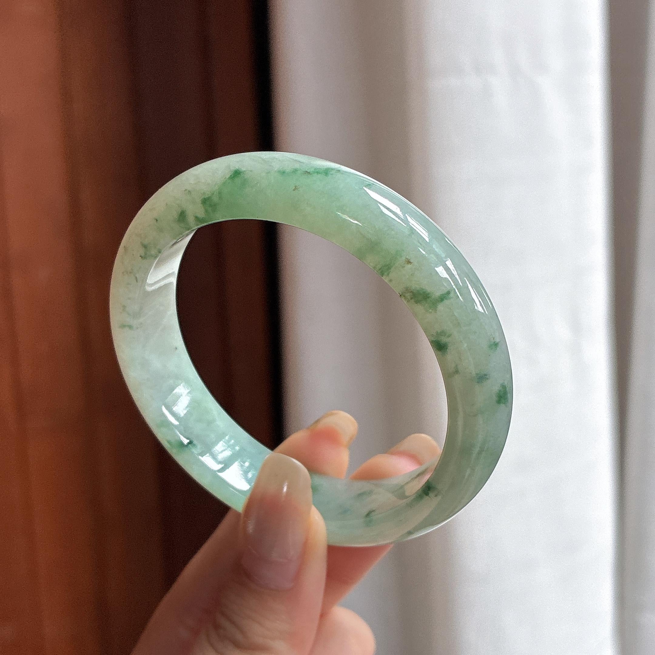 细糯种飘花正圈平安镯 53圈 天然缅甸A货翡翠（yc481630）