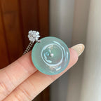 18k金钻镶冰种蓝晴底翡翠平安扣（yc265783）