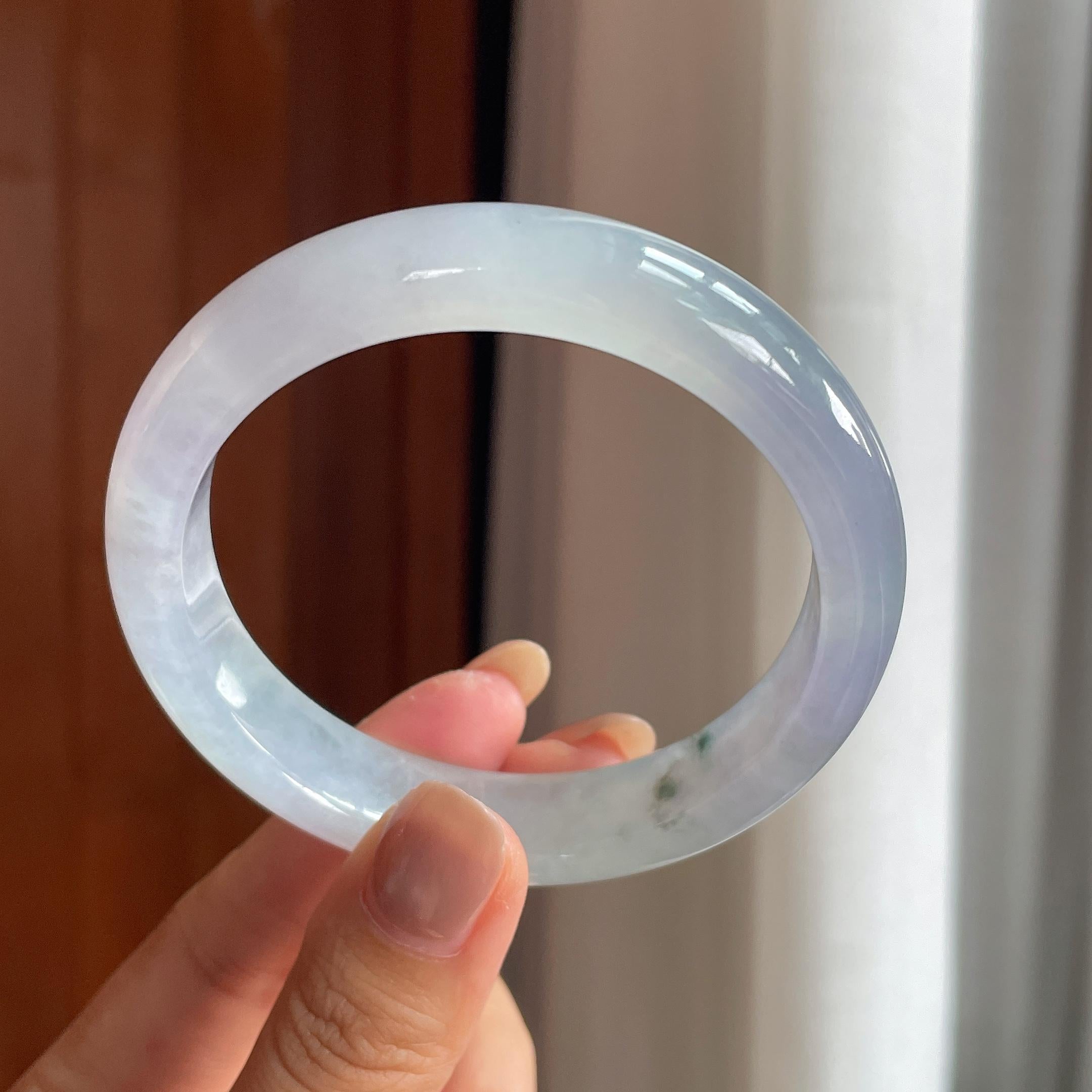 冰种紫罗兰带水墨花翡翠平安镯(58.3mm)（yc423144）