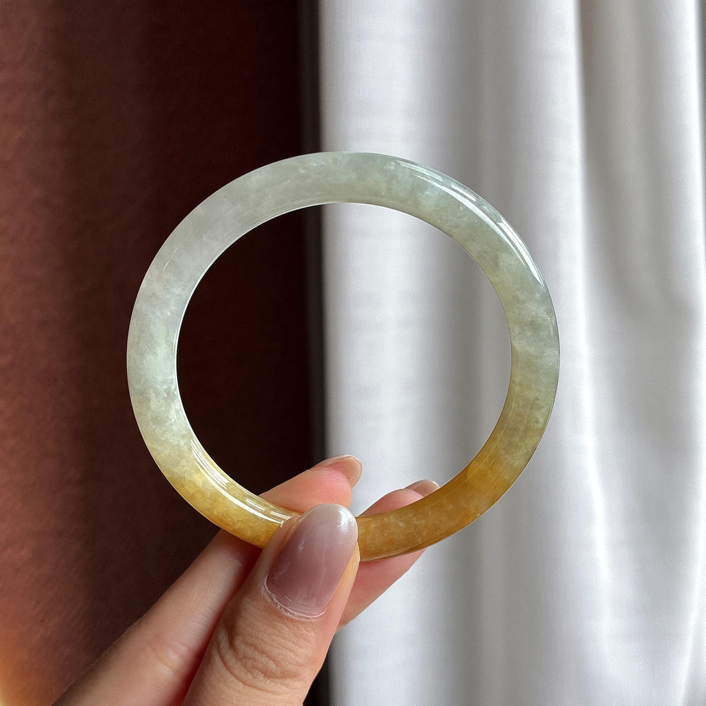 糯冰黄翡细圆条手镯 54圈 天然缅甸A货翡翠（yc528470）
