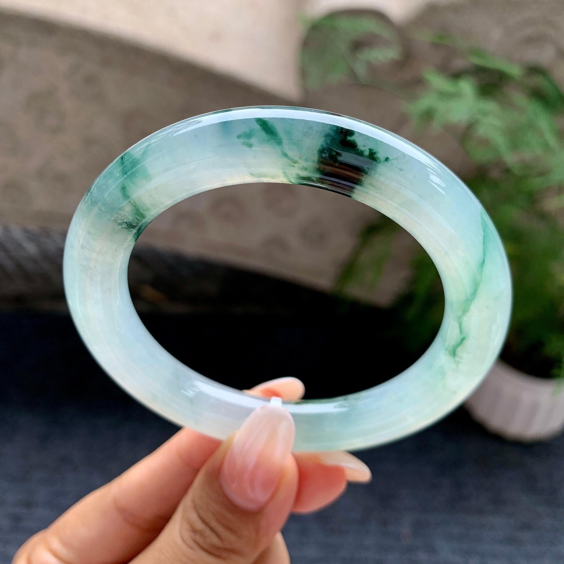 糯冰种飘花圆条手镯（58mm）（yc197612）